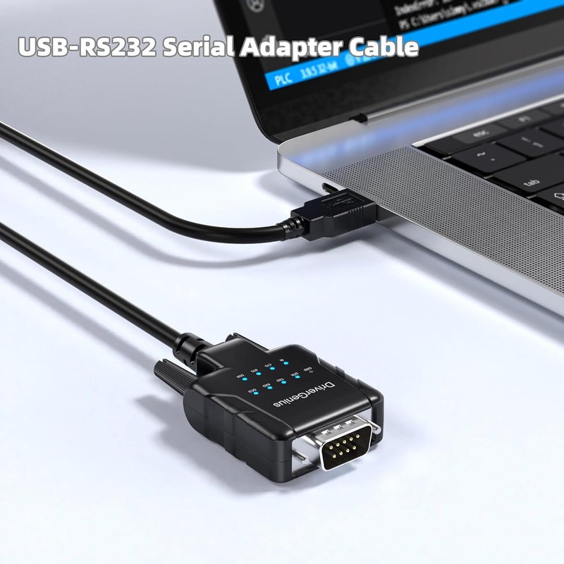 DriverGenius SerialPulseX USB to Serial RS232 DB9 Adapter Cable with 9 x LED Indicators - Prolific PL2303GC - Compatible with Windows 11, macOS 15, Linux (USB232A-E-A, 3ft/1m) - Image 3